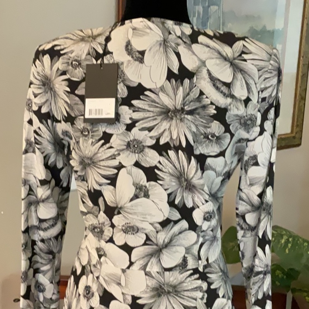 THE KOOPLES - Black & White Floral Silk Long Sleeve Maxi Dress - Picture 4 of 6